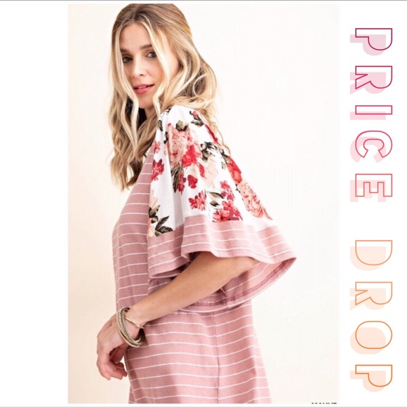 Kori Tops - KORI ORIENTAL FLOWER MIXED PIN STRIPE TOP